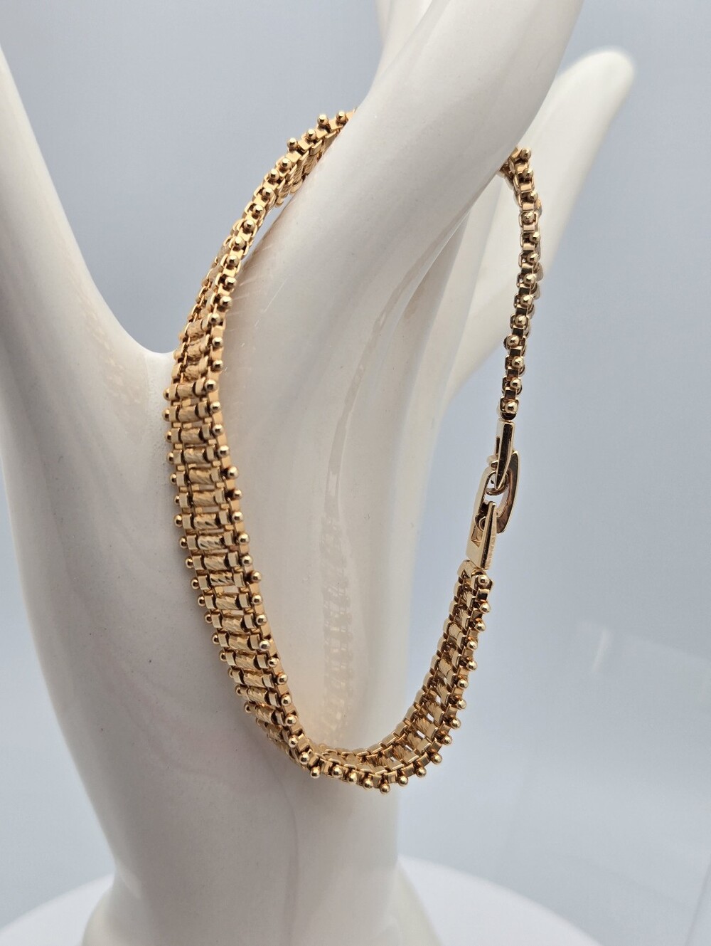 Vintage 1980s Gold Tone Bar Link Chain Bracelet 7.5" - Picture 9 of 10
